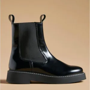 NWT Anthropologie Pilcro Contrast Stitch Black Noir Patent Leather Chelsea Boots