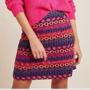 NWT Anthropologie Pink Purple Orange Crocheted Knit Eyelet Sweater Skirt 14P