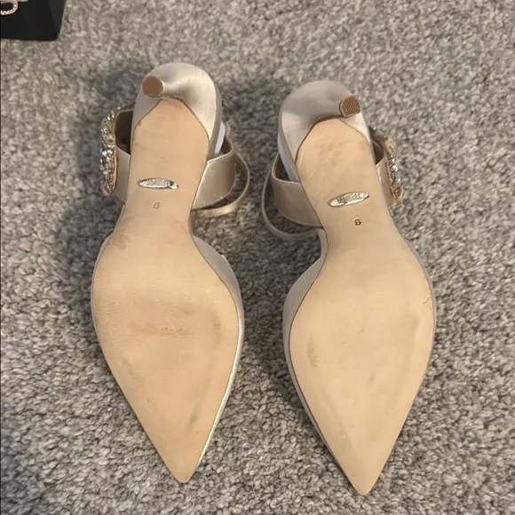 NWT Badgley Mischka Tan Stiletto Heels with Crystal Embellishments