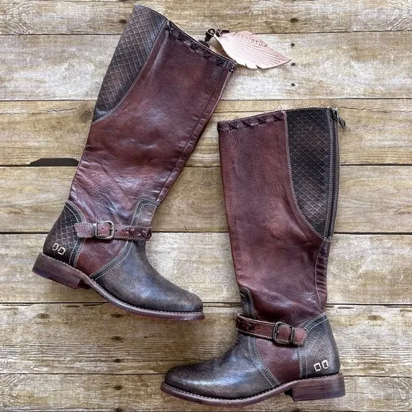 NWT Bed Stu Glaye Tall Boots Black and Teak Driftwood