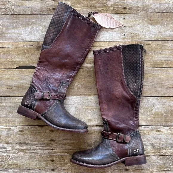 NWT Bed Stu Glaye Tall Boots Black and Teak Driftwood