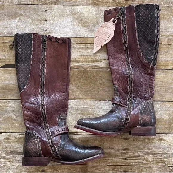 NWT Bed Stu Glaye Tall Boots Black and Teak Driftwood