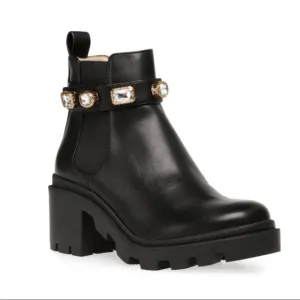 NWT  Black Ankle Boots w/crystals sz 8.5 designer inspired