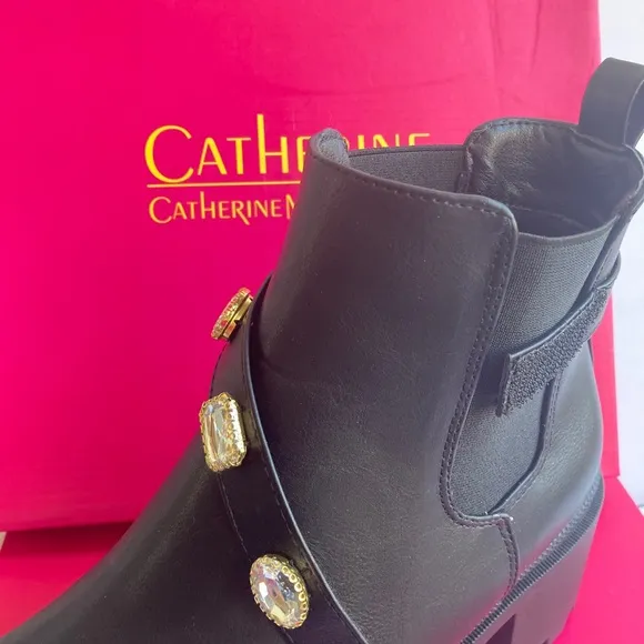 NWT  Black Ankle Boots w/crystals sz 8.5 designer inspired