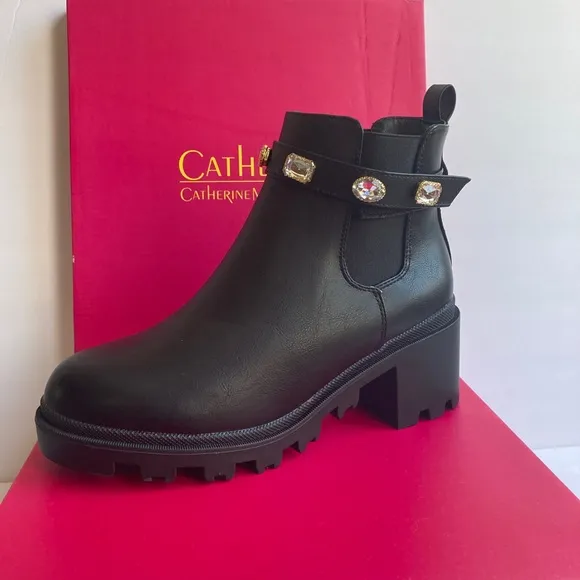 NWT  Black Ankle Boots w/crystals sz 8.5 designer inspired
