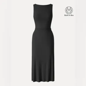 NWT Boatneck Side Ruched New Airy Brami Midi Dress - Black