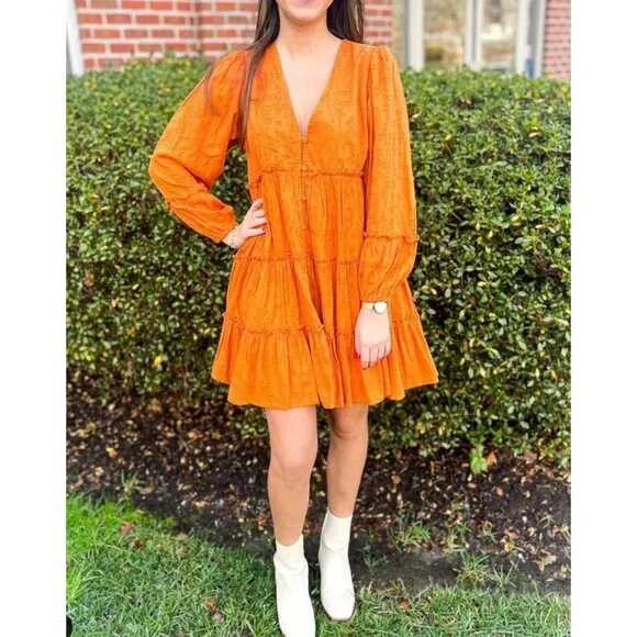 NWT Cleobella Blythe Mini Dress in Bright Orange Floral Tiered Boho Small