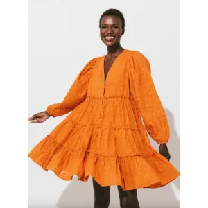 NWT Cleobella Blythe Mini Dress in Bright Orange Floral Tiered Boho Small