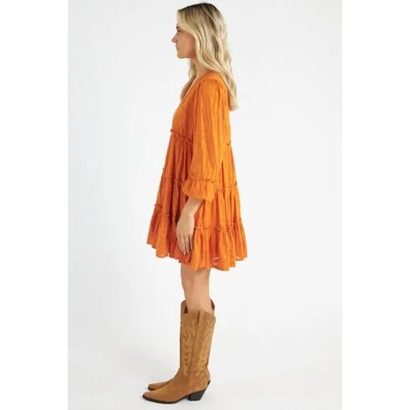NWT Cleobella Blythe Mini Dress in Bright Orange Floral Tiered Boho Small