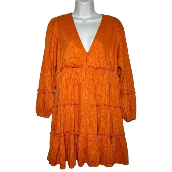 NWT Cleobella Blythe Mini Dress in Bright Orange Floral Tiered Boho Small