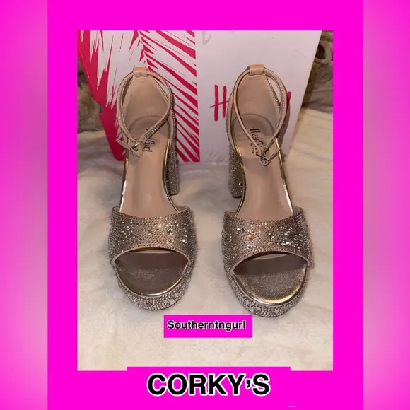 NWT CORKYS  “ Ambition “ STUNNING Rhinestone Platform Heels Sandals Platforms