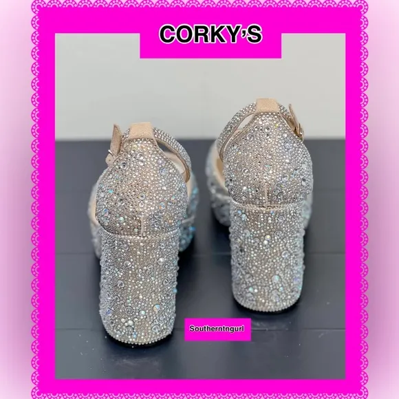 NWT CORKYS  “ Ambition “ STUNNING Rhinestone Platform Heels Sandals Platforms
