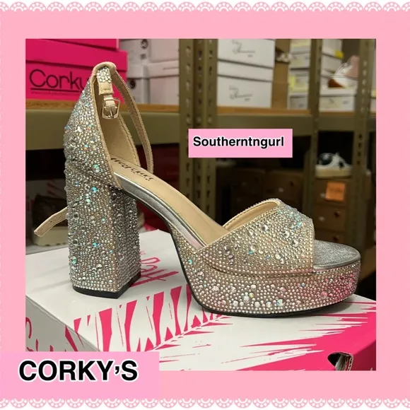 NWT CORKYS  “ Ambition “ STUNNING Rhinestone Platform Heels Sandals Platforms