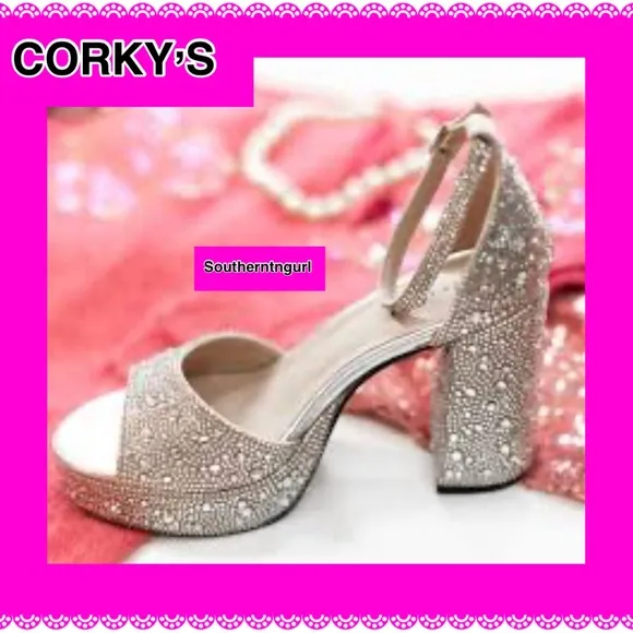 NWT CORKYS  “ Ambition “ STUNNING Rhinestone Platform Heels Sandals Platforms