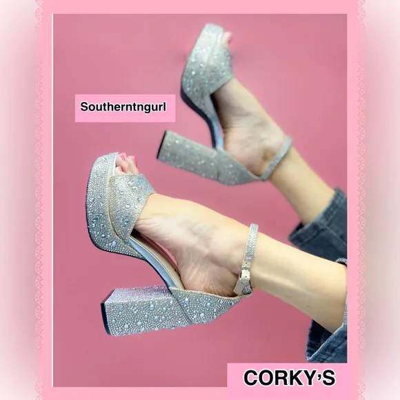 NWT CORKYS  “ Ambition “ STUNNING Rhinestone Platform Heels Sandals Platforms