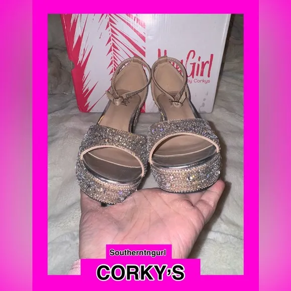 NWT CORKYS  “ Ambition “ STUNNING Rhinestone Platform Heels Sandals Platforms