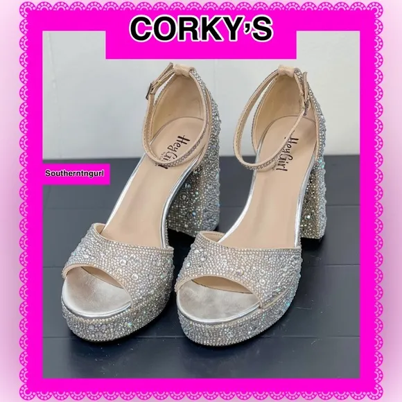 NWT CORKYS  “ Ambition “ STUNNING Rhinestone Platform Heels Sandals Platforms