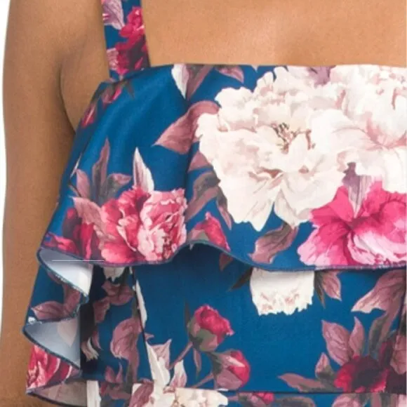 NWT DALIA MACPHEE Women's Floral Print Ruffle Square Neck Maxi Dress