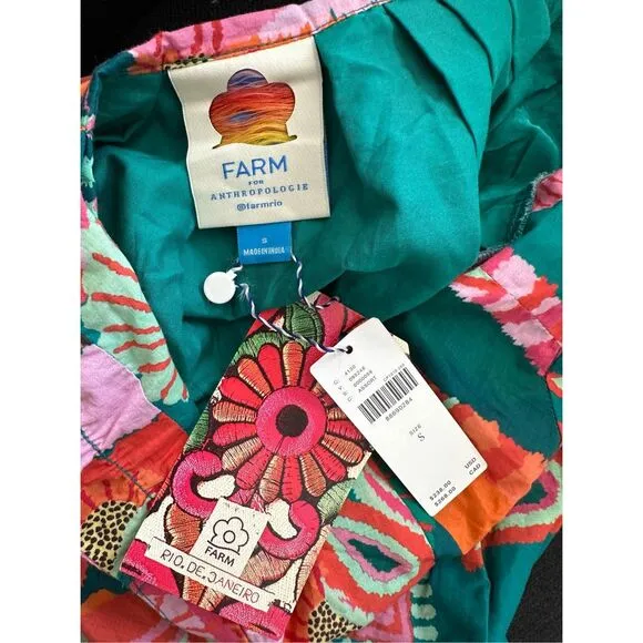 NWT Farm Rio X Anthropologie Pleated Palm Floral Midi Dress Multicolor $238