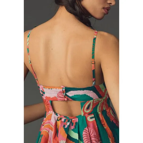 NWT Farm Rio X Anthropologie Pleated Palm Floral Midi Dress Multicolor $238