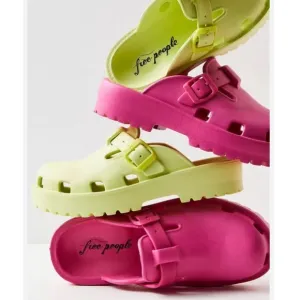 NWT Free People Karlie Buckle Clog Comfy Chunky Platform Citron Lime Green Sz 8