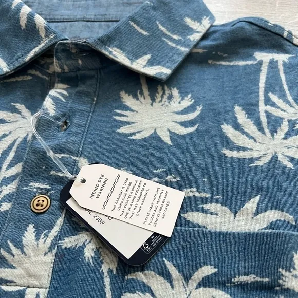 NWT Johnnie-O Palmy Indigo Hangin’ Out Polo Shirt | Blue Trees | Medium
