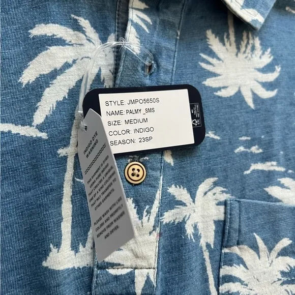 NWT Johnnie-O Palmy Indigo Hangin’ Out Polo Shirt | Blue Trees | Medium