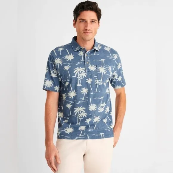 NWT Johnnie-O Palmy Indigo Hangin’ Out Polo Shirt | Blue Trees | Medium