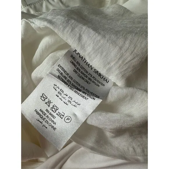 NWT Jonathan Simkhai Kendall Poplin Button Front Mini Shirtdress White Size 10 $
