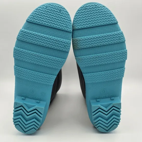 NWT Kamik Raindrops Rubber Rain Boots, Navy/Teal Big Kids Size 6 (Unisex)