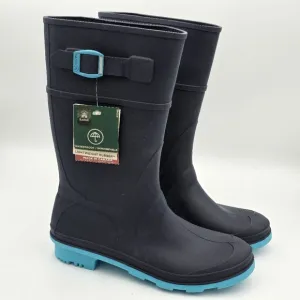 NWT Kamik Raindrops Rubber Rain Boots, Navy/Teal Big Kids Size 6 (Unisex)