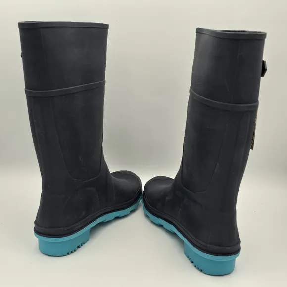 NWT Kamik Raindrops Rubber Rain Boots, Navy/Teal Big Kids Size 6 (Unisex)
