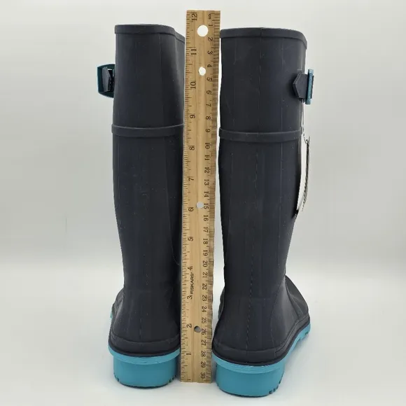 NWT Kamik Raindrops Rubber Rain Boots, Navy/Teal Big Kids Size 6 (Unisex)