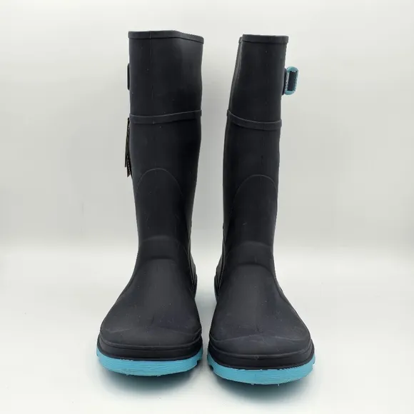 NWT Kamik Raindrops Rubber Rain Boots, Navy/Teal Big Kids Size 6 (Unisex)