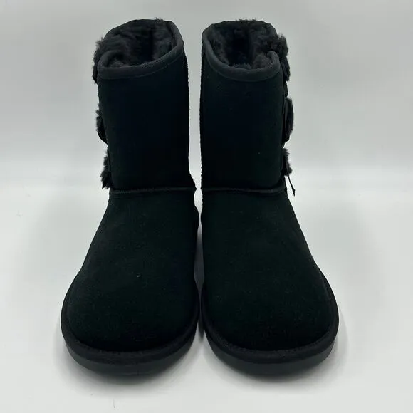 NWT Koolaburra by UGG Victoria Short Black Suede Boots Bows Kids/Girls Size 5
