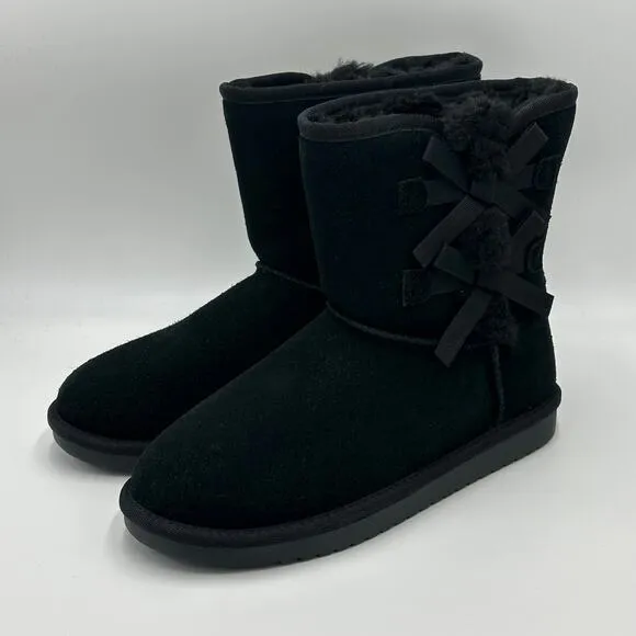 NWT Koolaburra by UGG Victoria Short Black Suede Boots Bows Kids/Girls Size 5