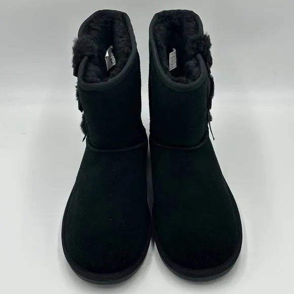 NWT Koolaburra by UGG Victoria Short Black Suede Boots Bows Kids/Girls Size 5