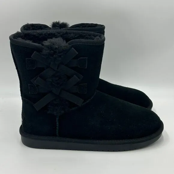 NWT Koolaburra by UGG Victoria Short Black Suede Boots Bows Kids/Girls Size 5