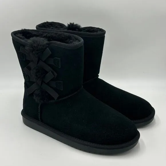 NWT Koolaburra by UGG Victoria Short Black Suede Boots Bows Kids/Girls Size 5