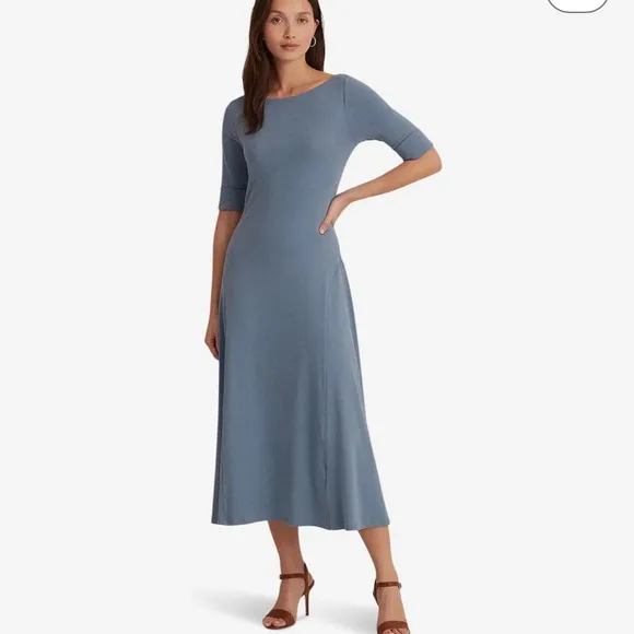 NWT Lauren Ralph Lauren  Stretch Cotton Midi Dress, Size XS