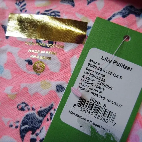 NWT Lilly Pulitzer Linden in Bright Navy Pop Up For The Halibut Shift Dress S