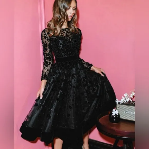 NWT | Mac Duggal 67007 Black Long Sleeve Fit &amp; Flare Dress Size 8