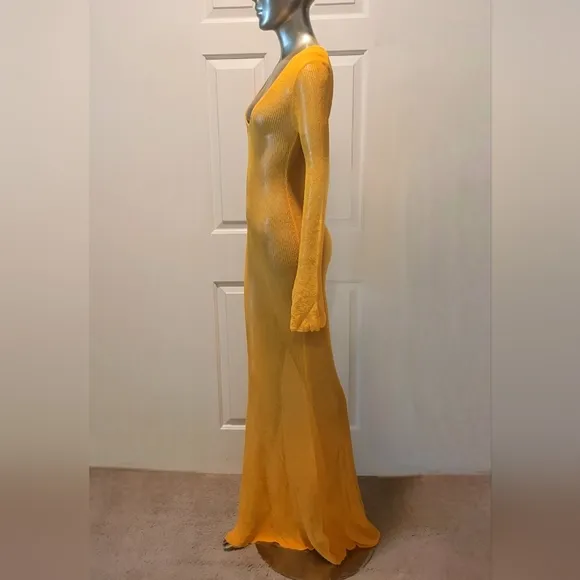 NWT Madarin Orange Sheer Knit Long Sleeve Sweater Maxi Dress Sz S