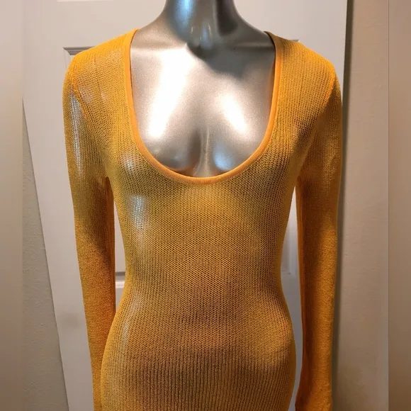 NWT Madarin Orange Sheer Knit Long Sleeve Sweater Maxi Dress Sz S