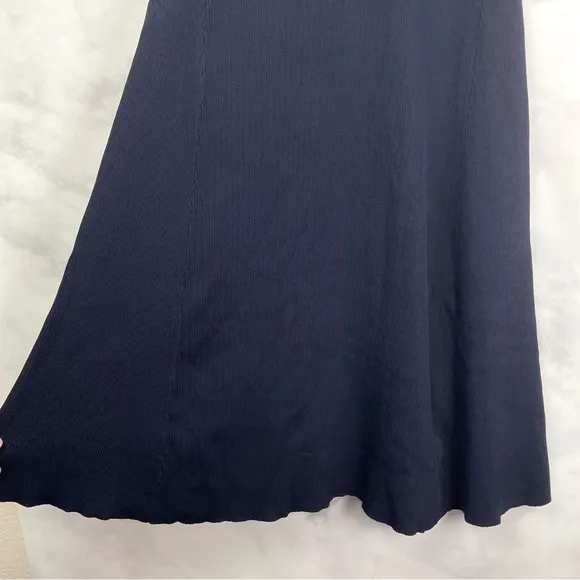 NWT Maje Rolora Ribbed Knit Short Sleeve Cutout Back Midi Maxi Dress Navy Blue L