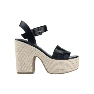NWT MARC FISHER Womens Black 2 Platform Viga Block Heel Espadrille Shoes 8.5