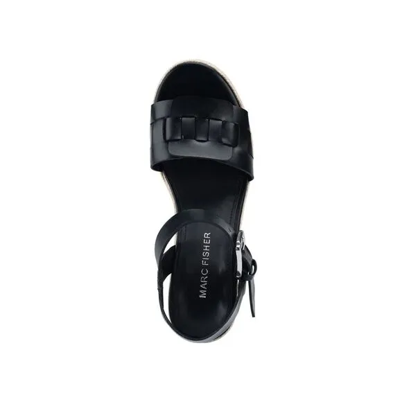 NWT MARC FISHER Womens Black 2 Platform Viga Block Heel Espadrille Shoes 8.5