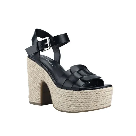 NWT MARC FISHER Womens Black 2&quot; Platform Viga Block Heel Espadrille Shoes 9 M