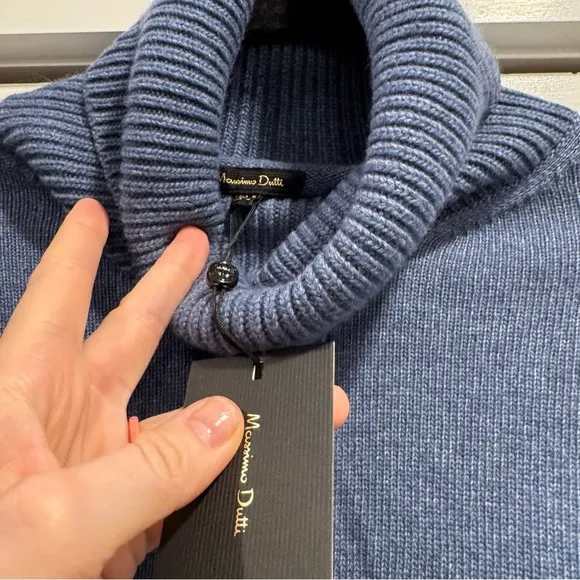 NWT Massimo Dutti Cashmere Italian Yarn Turtleneck poncho sweater Medium Blue