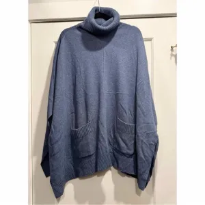 NWT Massimo Dutti Cashmere Italian Yarn Turtleneck poncho sweater Medium Blue